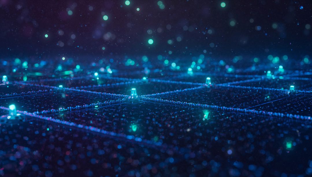 Futuristic Digital Grid with Turquoise Nodes in Abstract Space