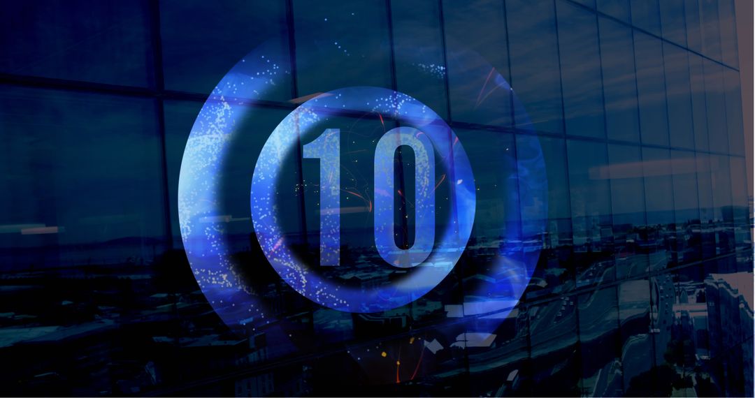 Animated Blue Countdown Against Glass Window Background