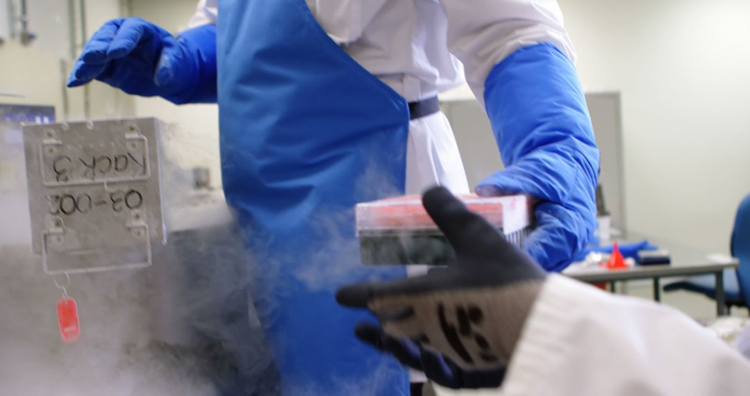 Scientists Handling Samples in Laboratory with Cryogenic Equipment - Free Images, Stock Photos and Pictures on Pikwizard.com