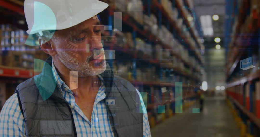 Man Analyzing Data in Modern Warehouse Facility