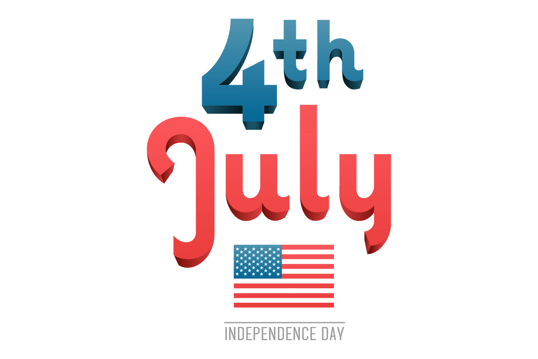 4th July Text with American Flag on Transparent Background