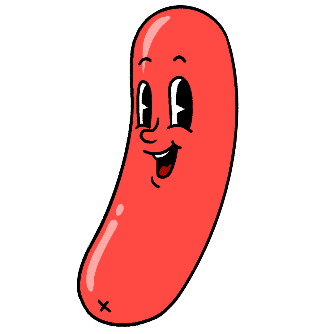 Playful Sausage Character Smiling in Vibrant Cartoon Style