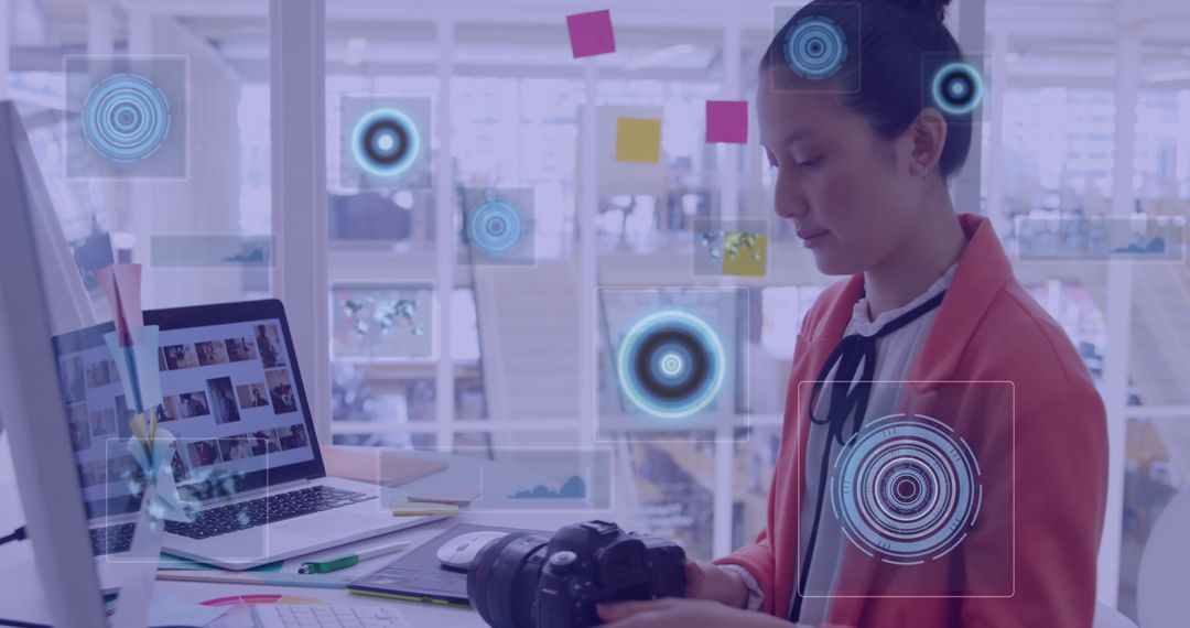 Asian Businesswoman Analyzing Data with Digital Connections Interface