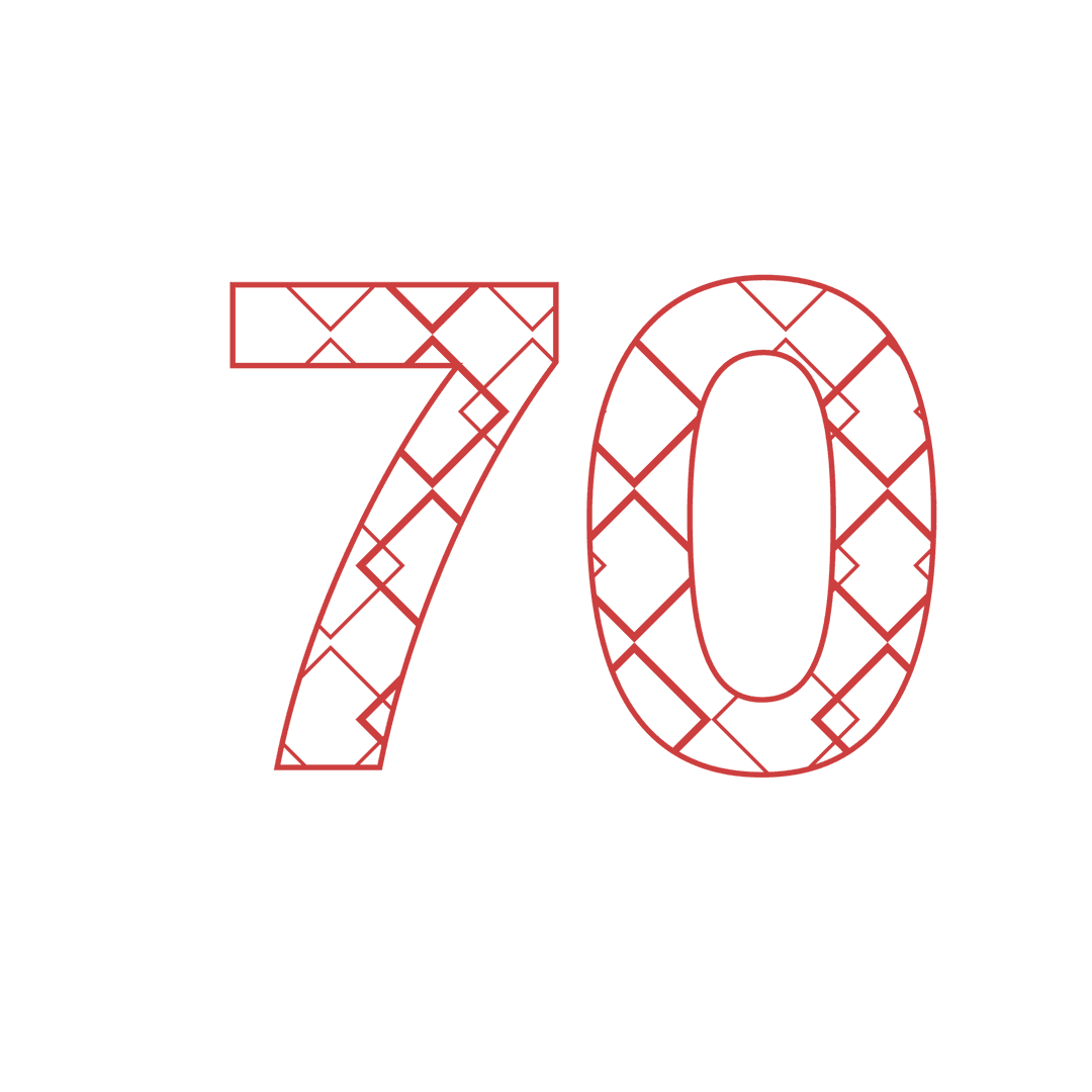Number 70 in Red Pattern on Transparent Background