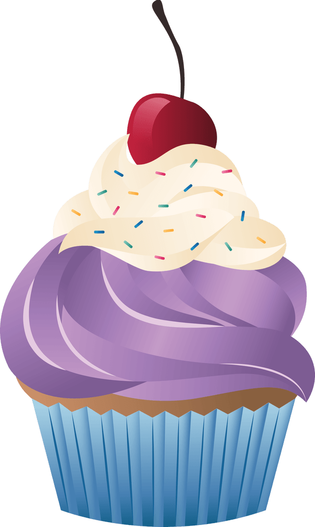 Delicious Purple Cupcake with Whipped Cream on Transparent Background