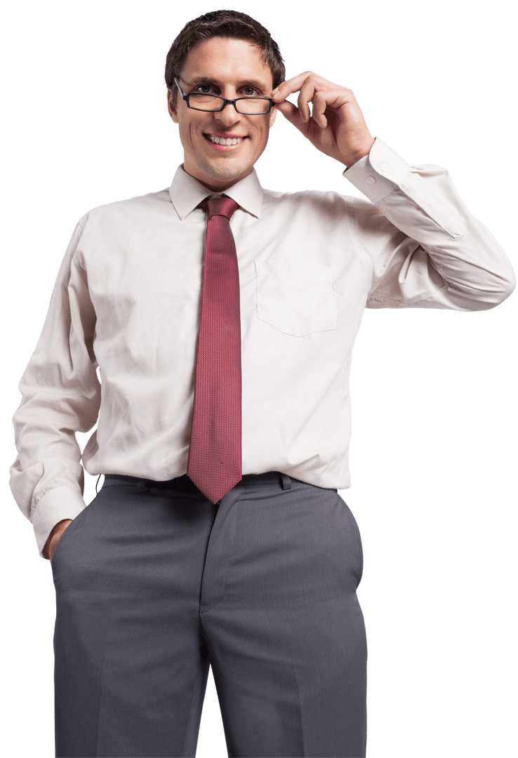 Confident Businessman with Glasses on Transparent Background
