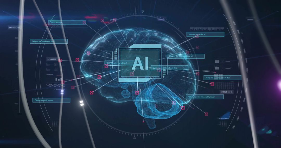 Digital Brain with AI Concept in Futuristic Interface