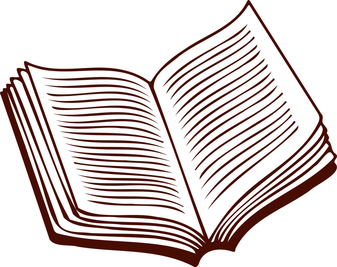 Open Book Line Art Illustration on Transparent Backdrop