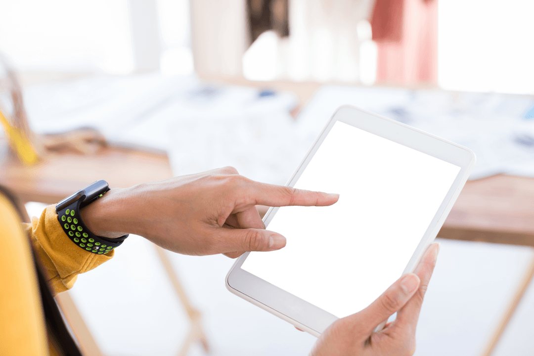 Transparent Digital Tablet Use by Fashion Designer Showing Black Screen