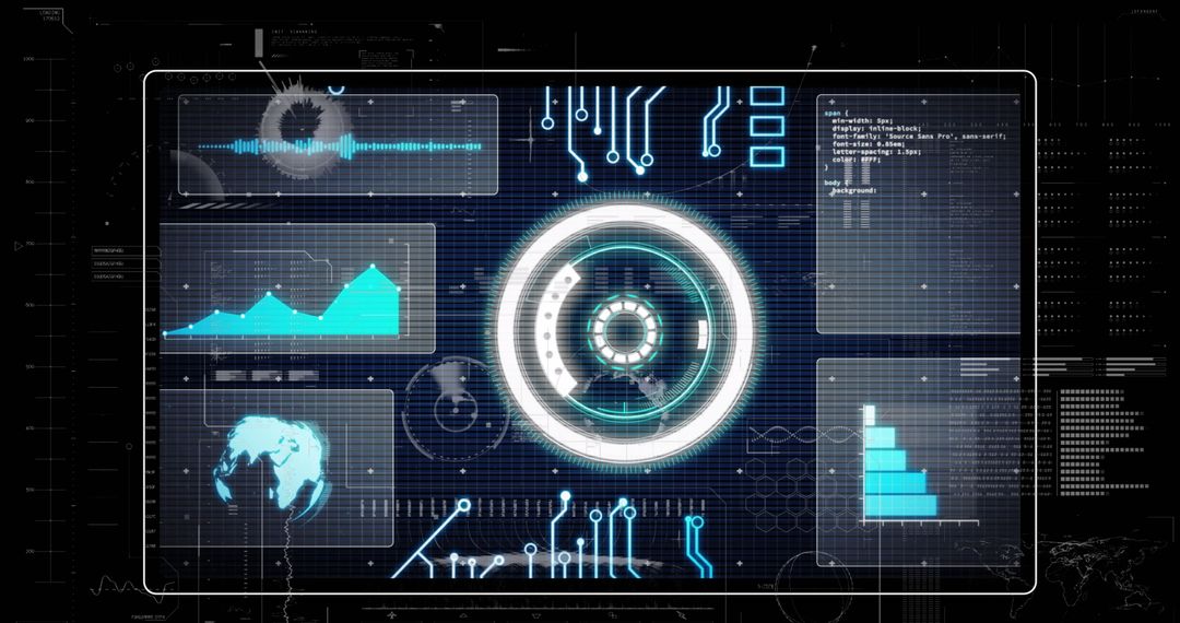 Futuristic Digital Interface with Data Visualizations and HUD
