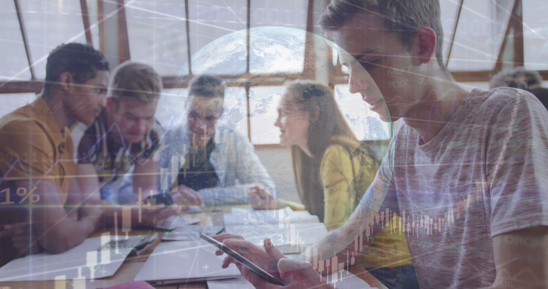 Students Analyzing Global Business on Digital Devices