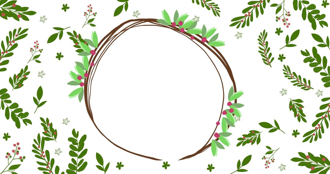 Christmas Wreath Circle Frame with Greenery and Space for Copy