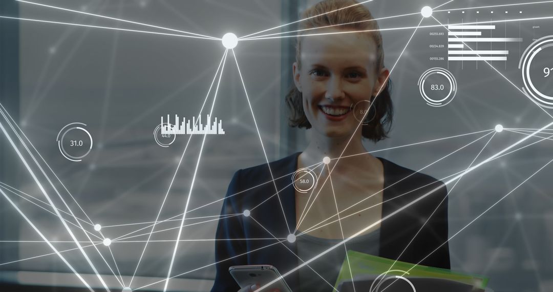 Businesswoman Engaging with Digital Network Connections