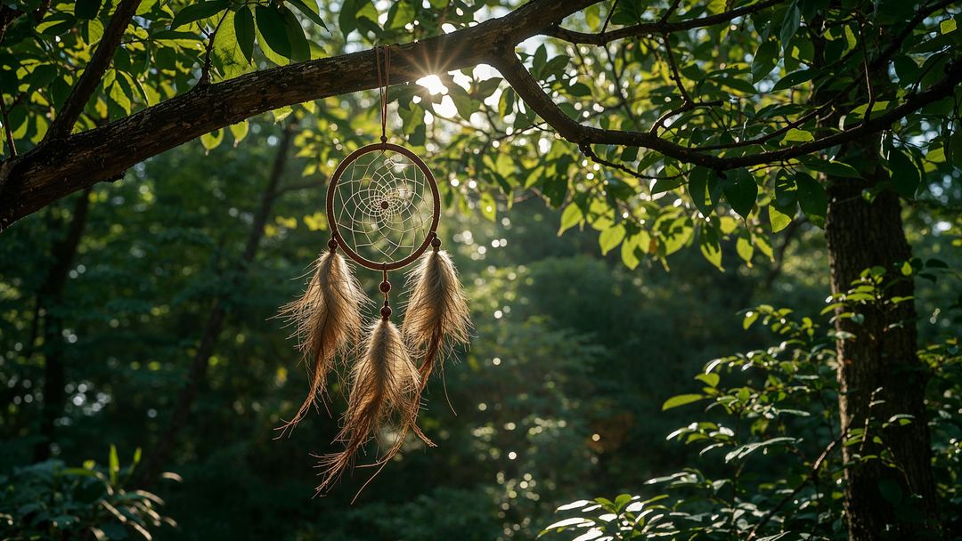Handcrafted Dreamcatcher Hanging in Tranquil Forest
