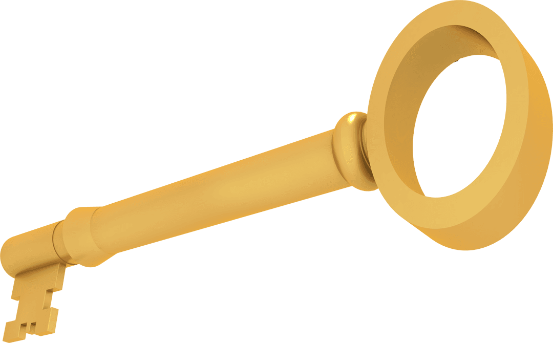 Transparent 3D Golden Key Symbolizing Security