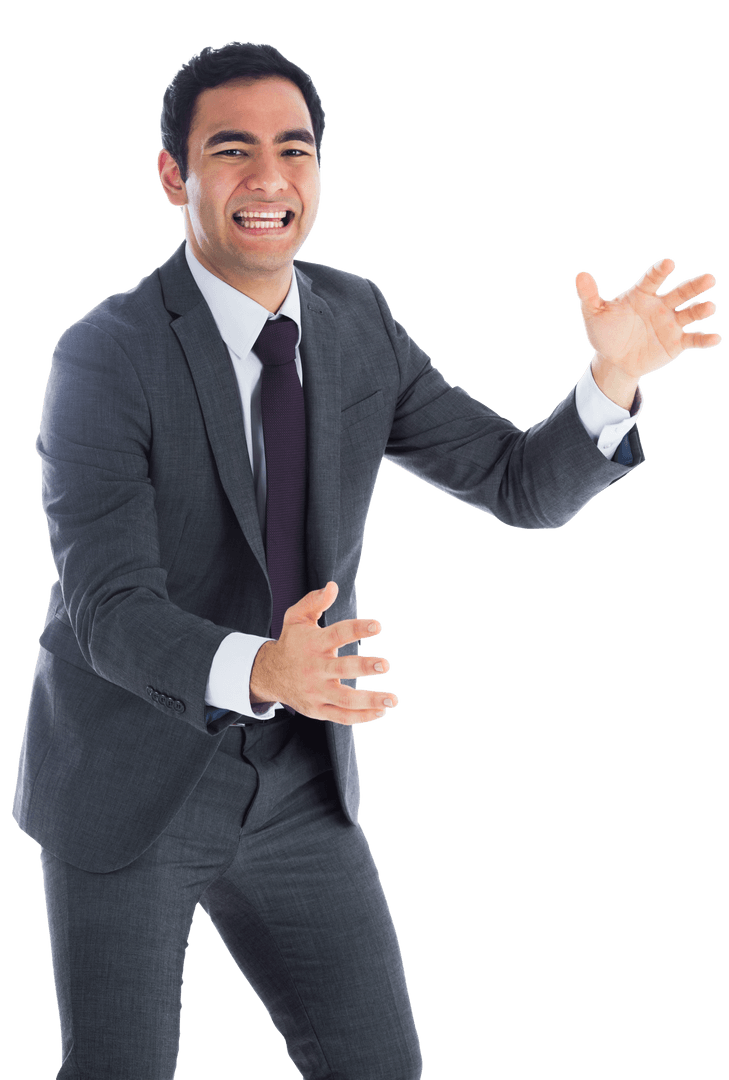 Happy Hispanic Businessman Excited on Transparent Background