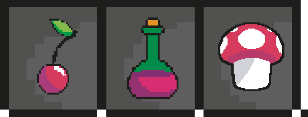 Pixel Art Game Power-Up Icons on Transparent Tiles