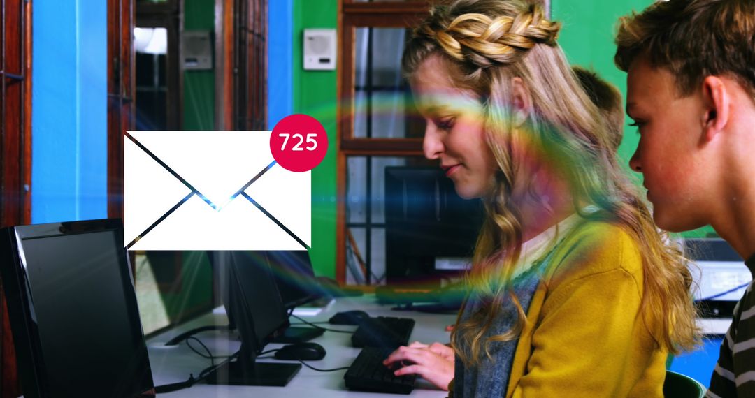 School Children Receiving Emails in Computer Lab