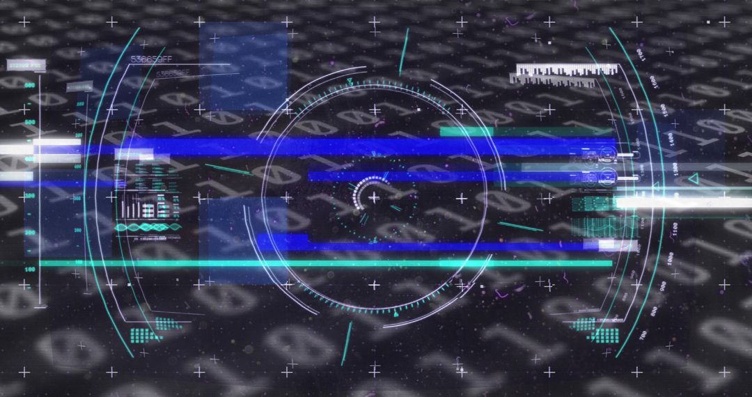 Futuristic digital interface with data and binary code