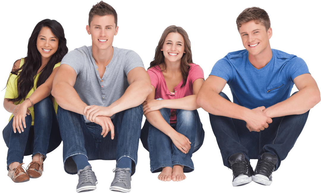Transparent Smiling Group of Friends Sitting Casually Together