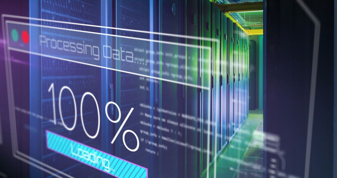 Data Processing Visual over Futuristic Server Room