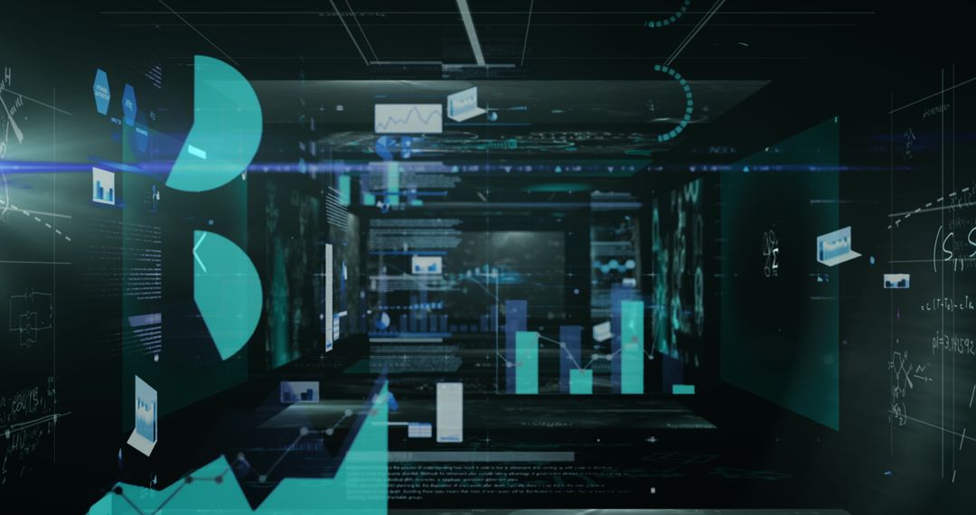 Futuristic Digital Data Tunnel with Floating Graphs and Equations