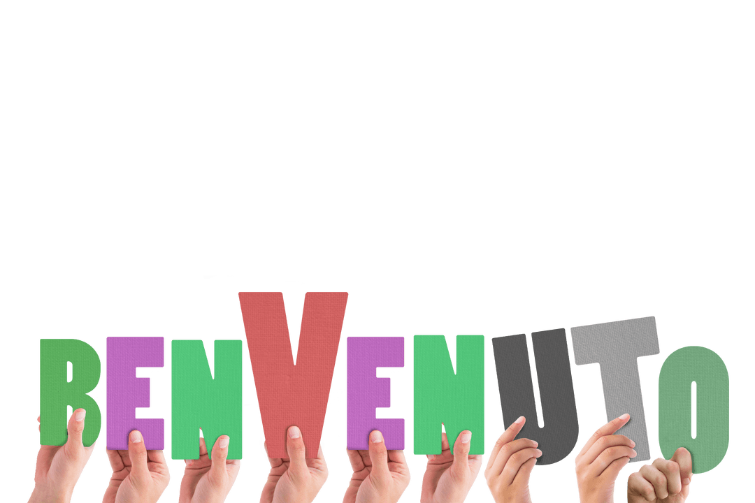 Welcoming Hands Holding Benvenuto Text Transparent Design