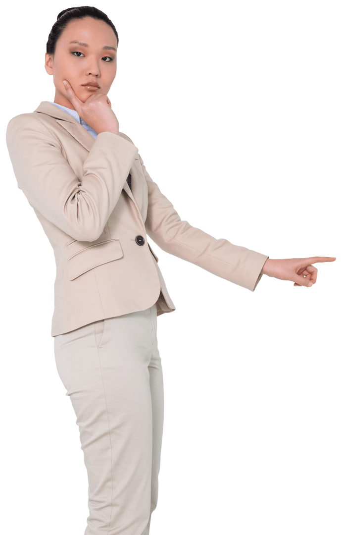 Confident Asian Businesswoman Gesturing Pointing Transparent