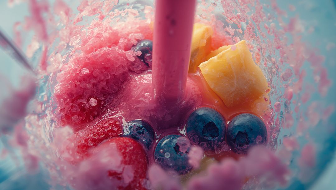 Berry Bliss: Close-Up of Fruit Smoothie Being Blended in Jar