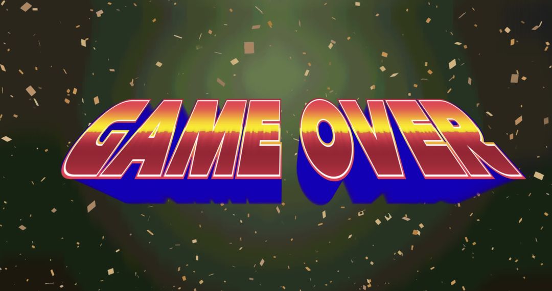 Bright Red 3D Game Over Text with Confetti on Green Background