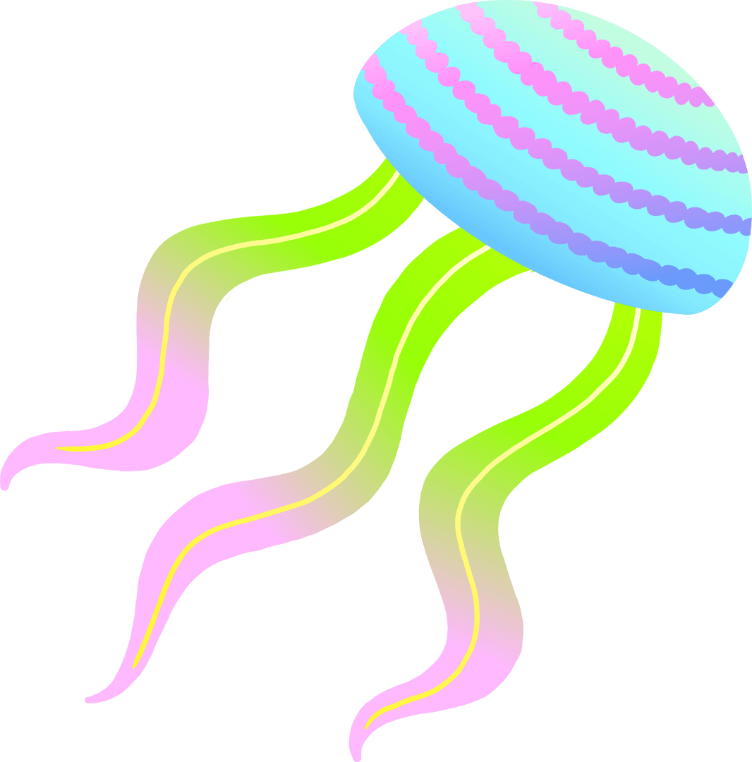 Vibrant Blue Jellyfish with Gradient Tentacles on Transparent Background