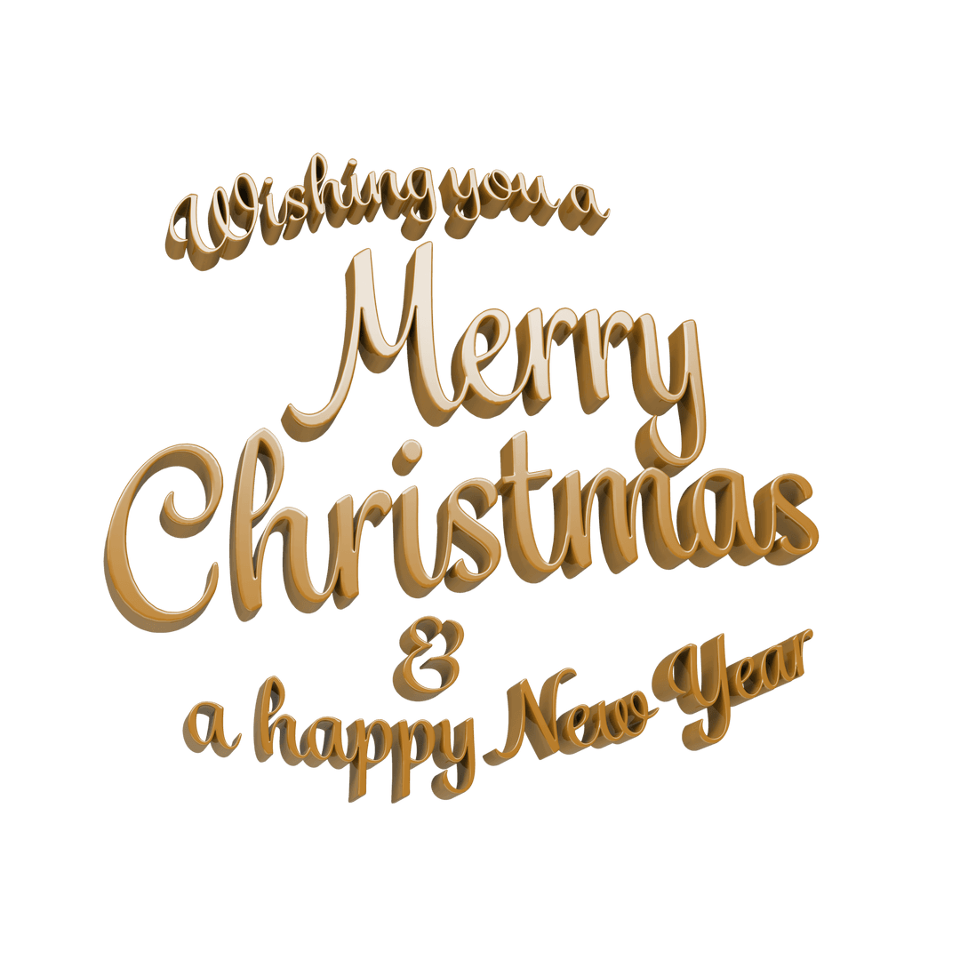 Gold Christmas and New Year Greetings on Transparent Background