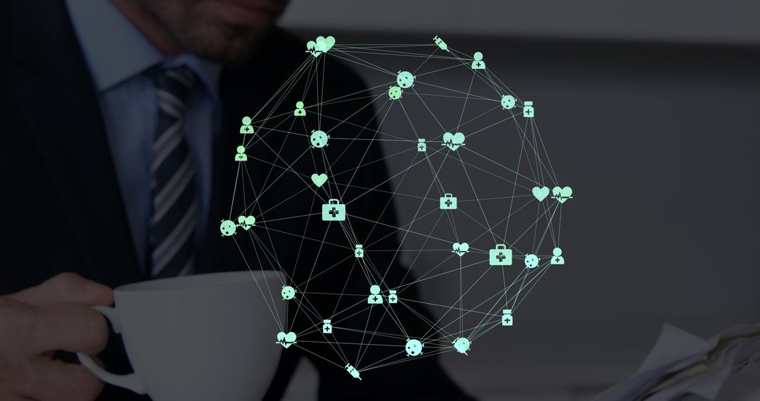 Businessman Analyzing Digital Network Connections Over Coffee