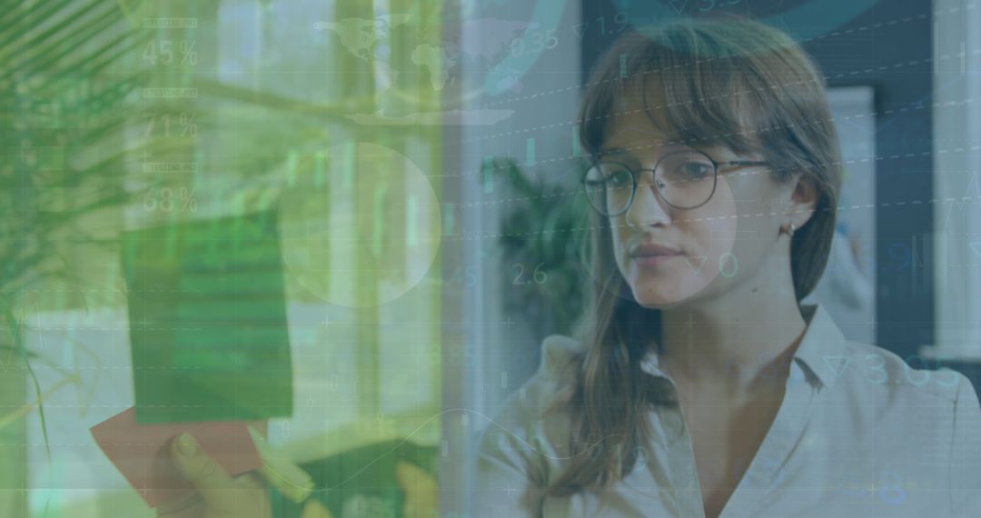 Businesswoman Utilizing Innovative Data Processing Tools in Modern Office