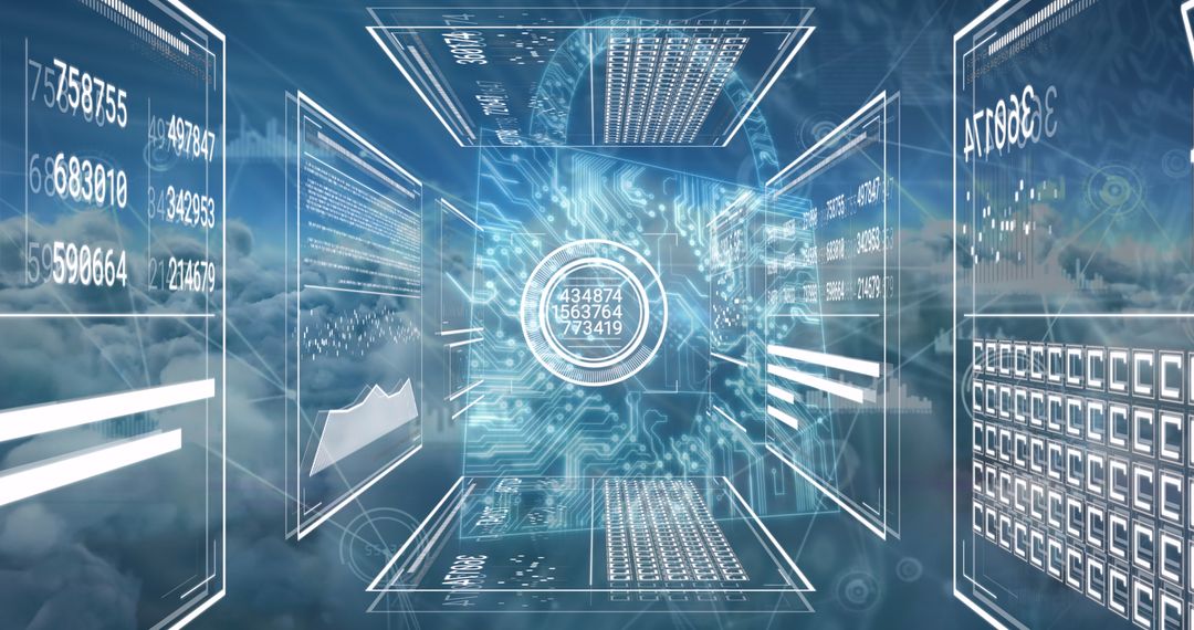 Digital Interface with Data Over Cloudy Sky