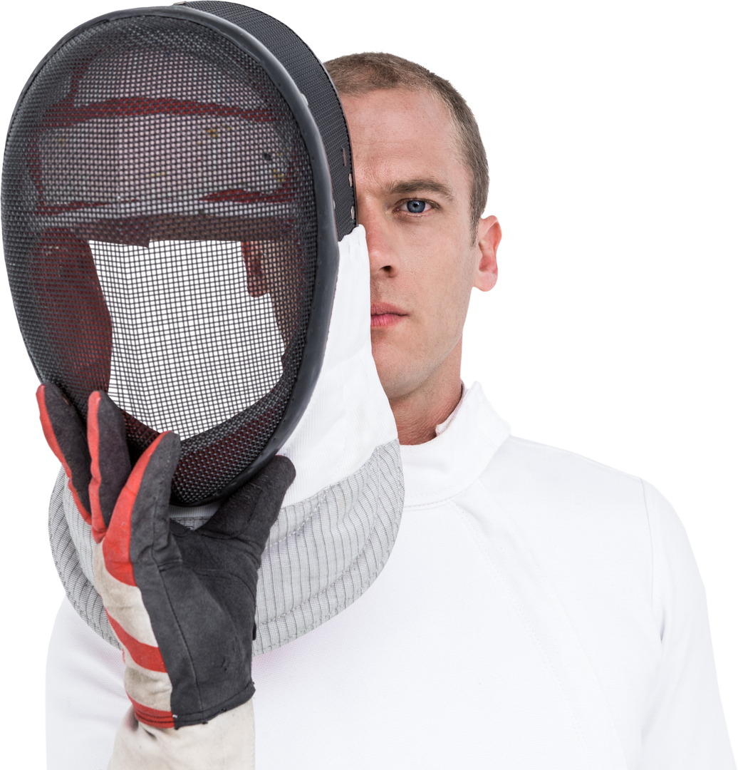 Portrait Swordsman Holding Fencing Mask - Transparent PNG on White - Download Free Stock Images Pikwizard.com