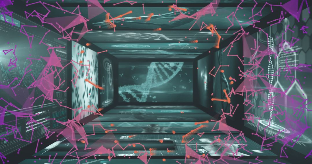 Futuristic DNA Helix in Digital Research Lab Representing Innovation