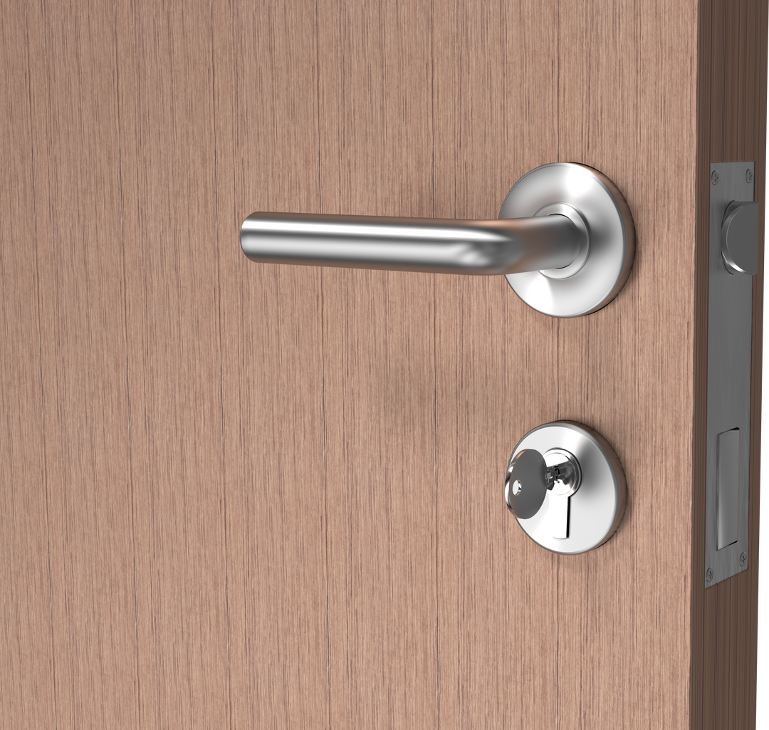 Closeup of Transparent Door Handle Locked with Key in Wooden Door - Download Free Stock Images Pikwizard.com