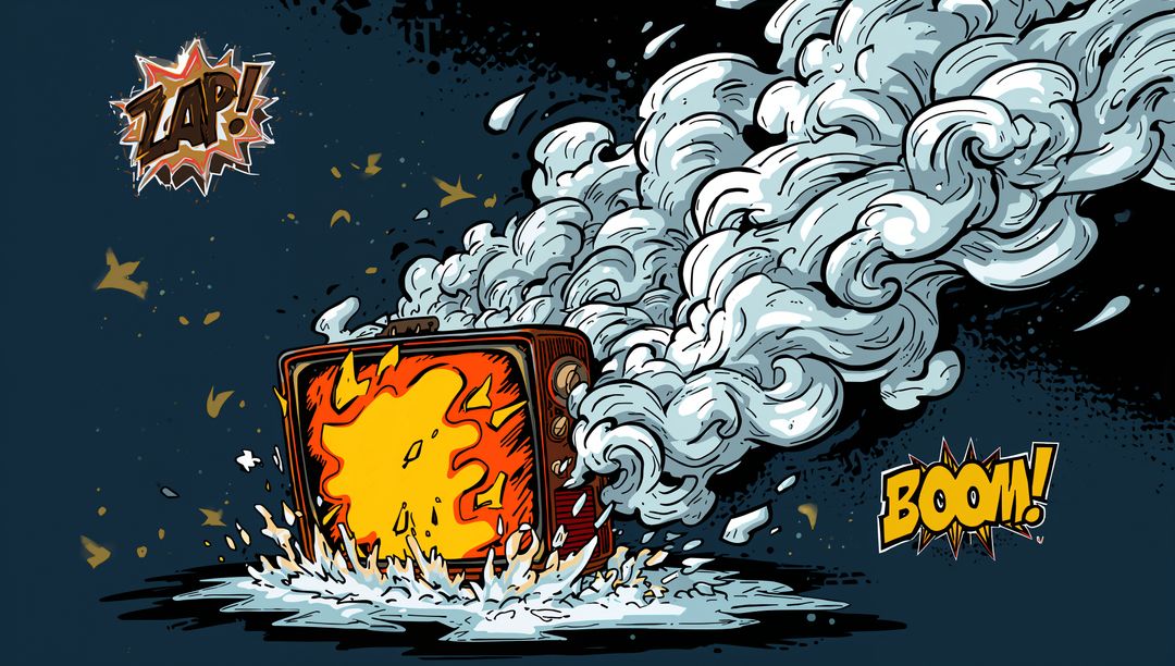 Bursting Retro Device Emitting Flames and Smoke in Vivid Digital Explosion