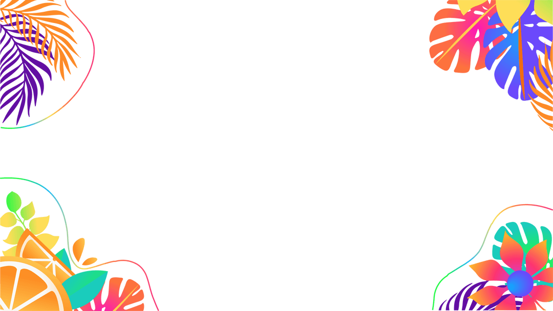 Vibrant Tropical Frame with Leaves and Orange Slice on Transparent Background