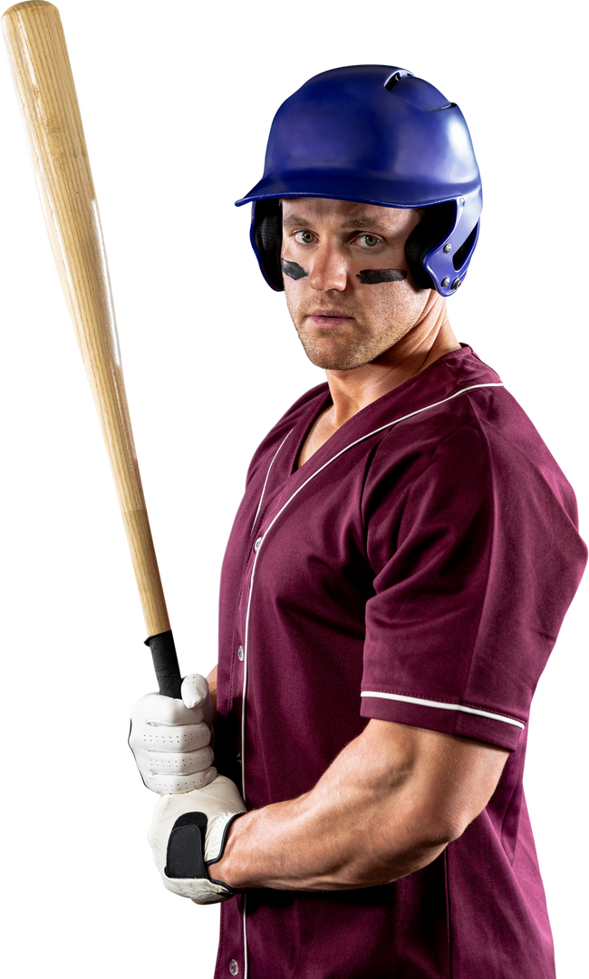 Focused Caucasian Male Baseball Player Holding Bat in Team Uniform with Eye Black - Download Free Stock Images Pikwizard.com