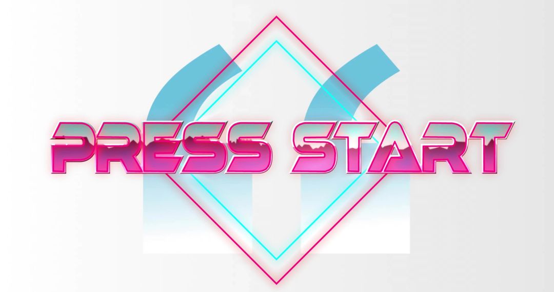 Neon Retro PRESS START Glossy Pink Arcade Typography with Cyan Diamond and Gradient Gaming