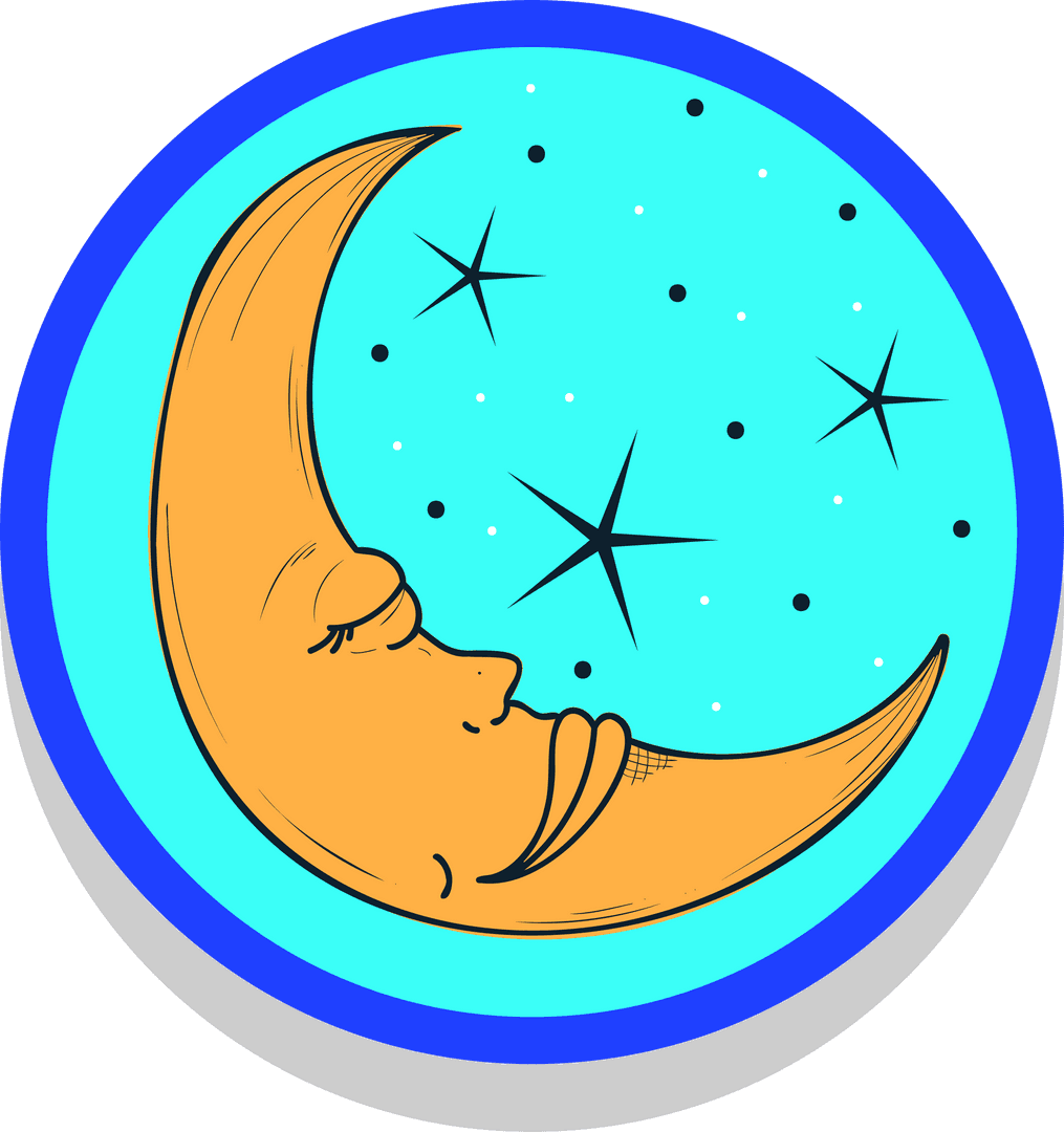 Mystical Crescent Moon with Stars Emblem Transparent Background