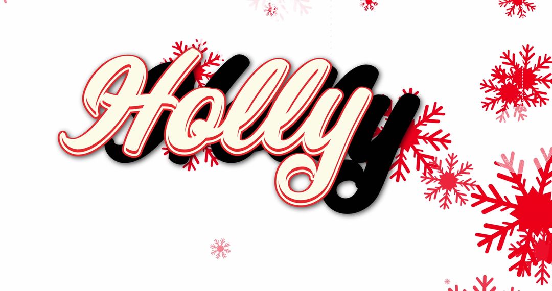 Festive Christmas Greeting with Holly Typography and Red Snowflakes