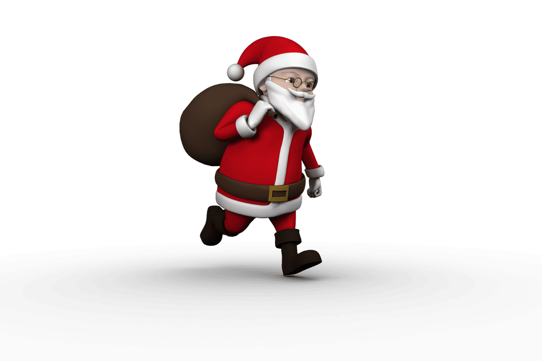 Transparent Cartoon Santa Running with Christmas Sack