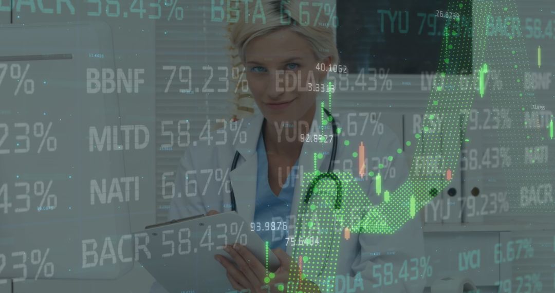 Doctor Analyzing Financial Data with Medical Insights