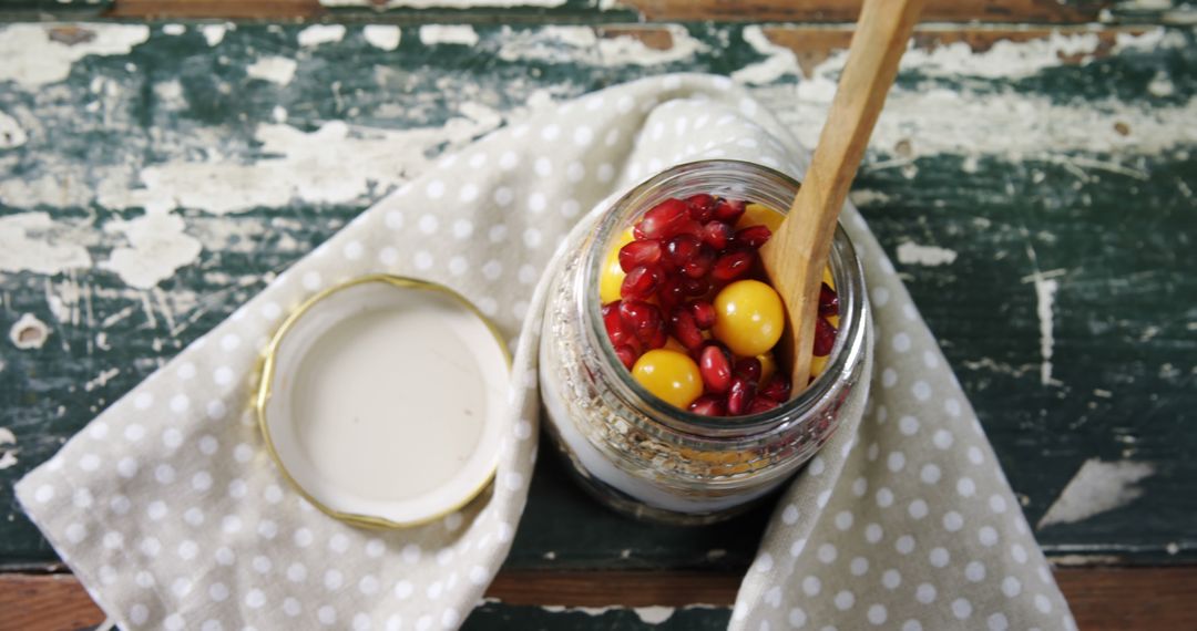 Healthy Morning Breakfast Jar with Fruits and Yogurt on Rustic Table - Free Images, Stock Photos and Pictures on Pikwizard.com