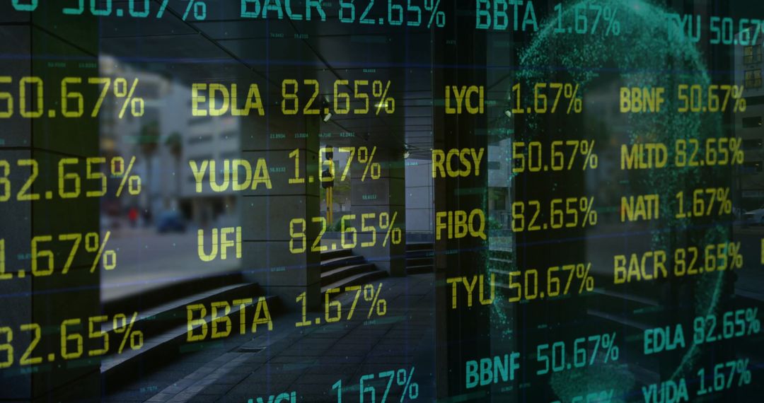 Stock Market Display Overlaying Urban Cityscape