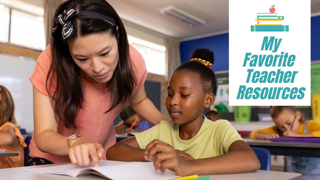 Teacher Assisting Student at Desk in Classroom