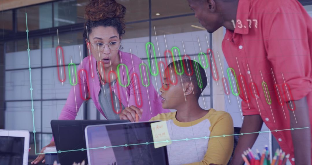 Diverse Team with Digital Data Visualization in Office